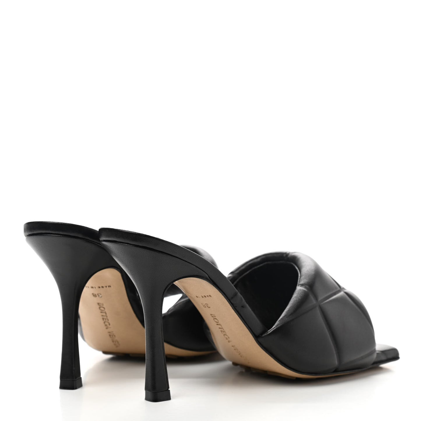 Nappa Quilted Rubber Lido Mule Sandals 38 Black