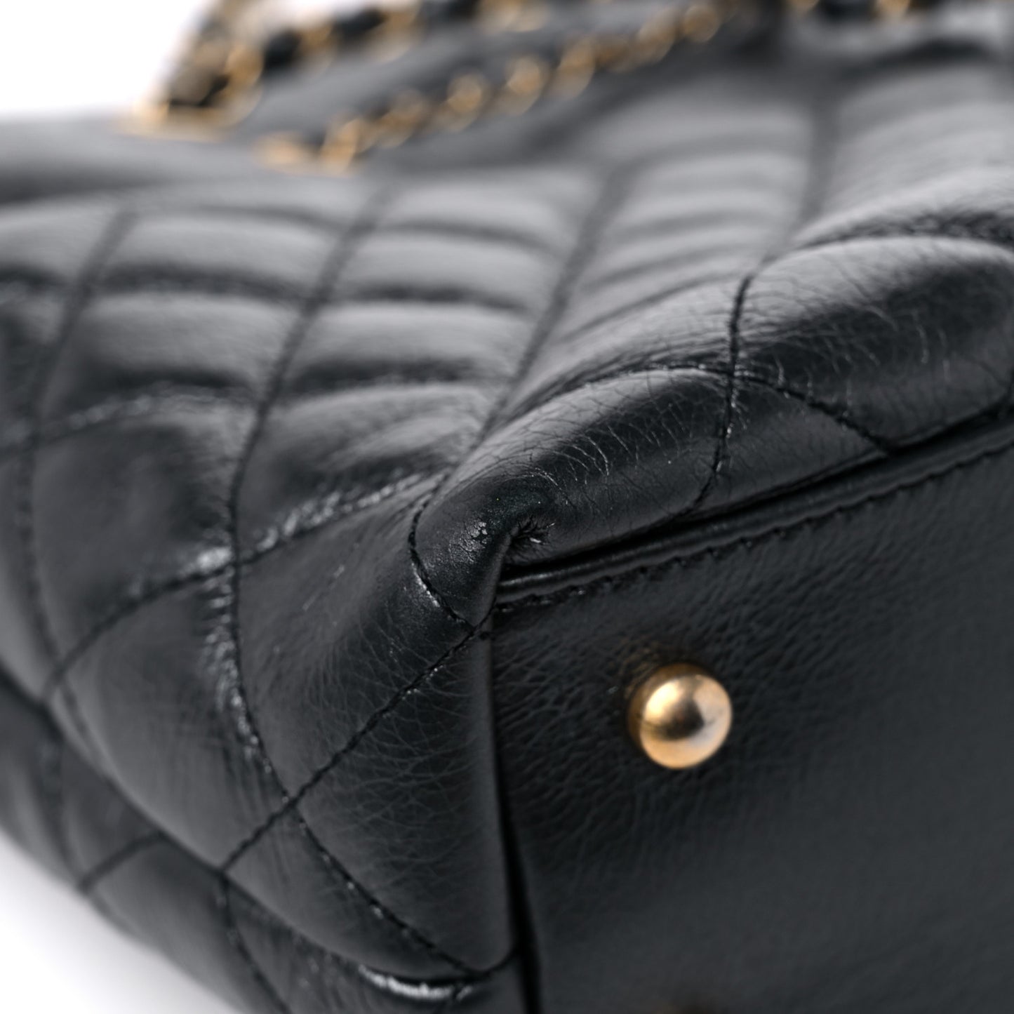 Metallic Aged Calfskin Quilted Drawstring Shopping Tote Dark Grey