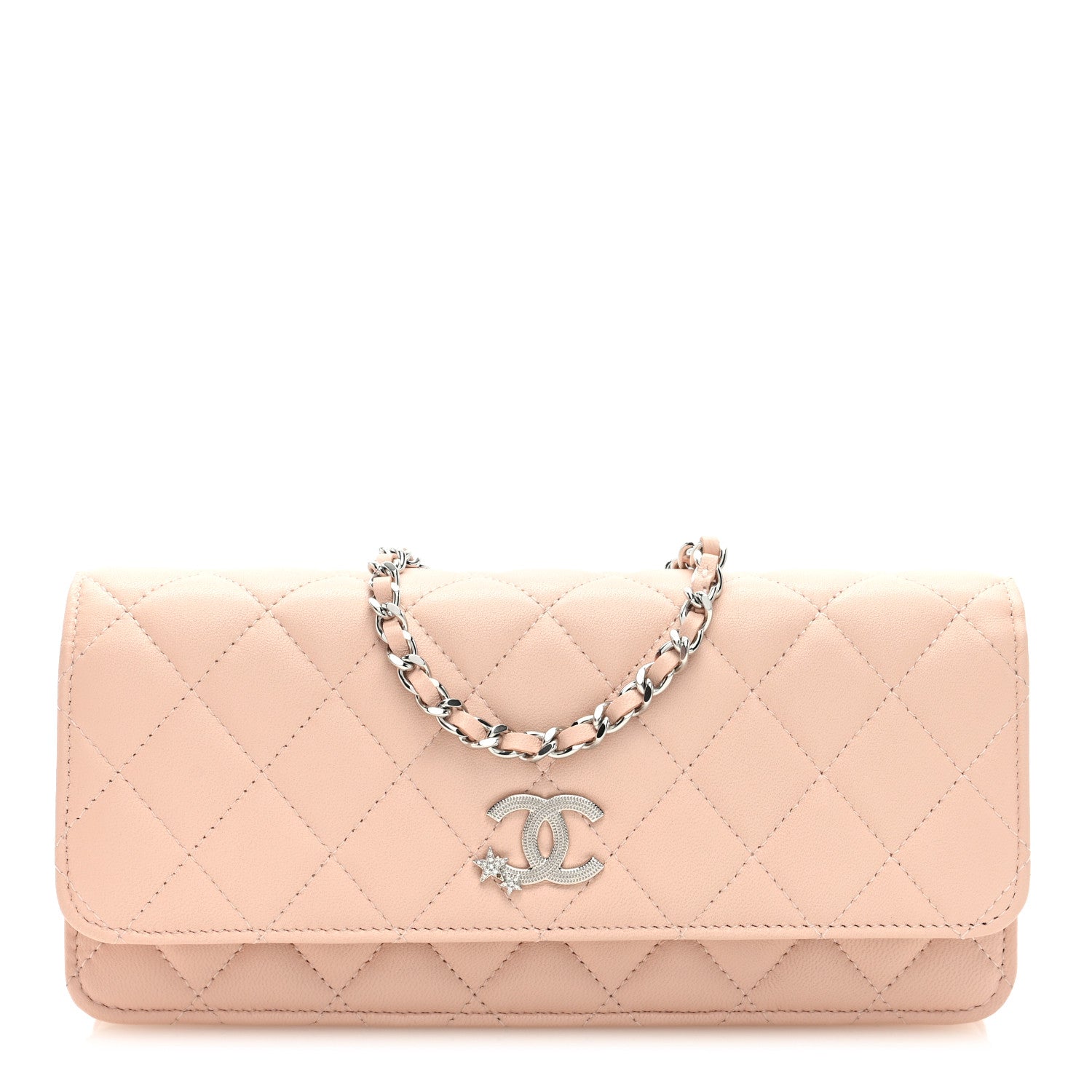 Chanel Lambskin Quilted Crystal Star Long Clutch With Chain Light Pink 1 of 9