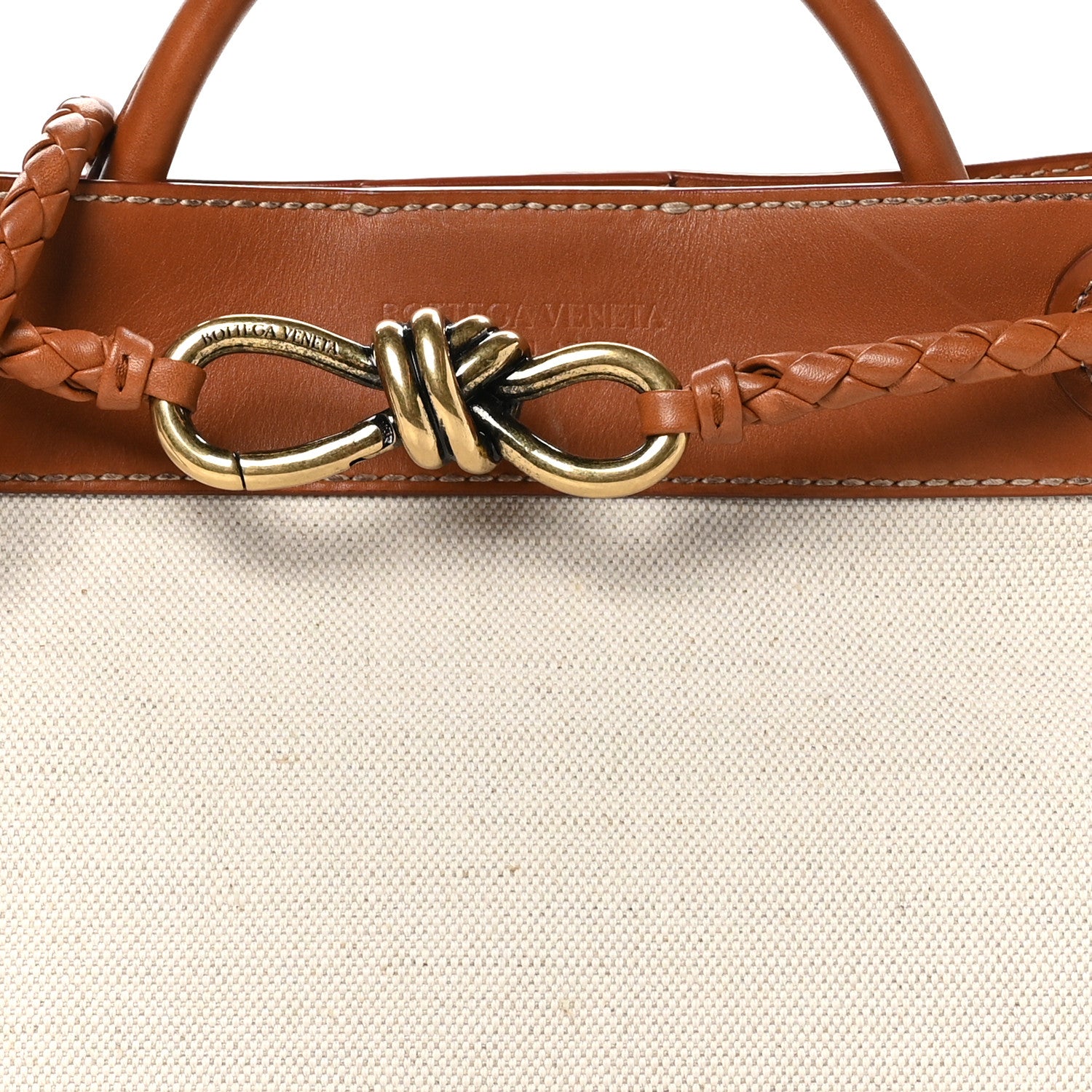 Bottega Veneta Washed Canvas Calfskin Small Andiamo Shoulder Bag