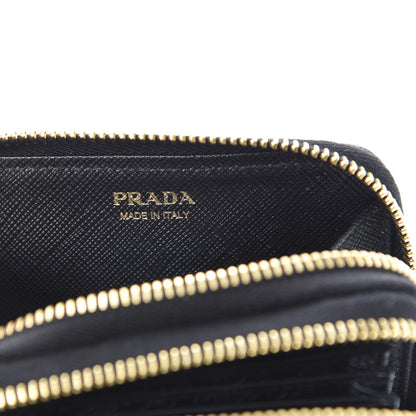 Prada Saffiano Metal Double Zip Coin Purse Black 7 of 10