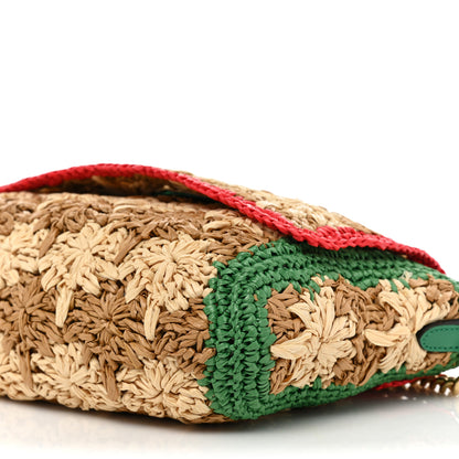 Gucci Raffia Azalea Calfskin Crochet Flower Small GG Marmont Shoulder Bag Natural Ecru Green Red New Shamarock 8 of 8