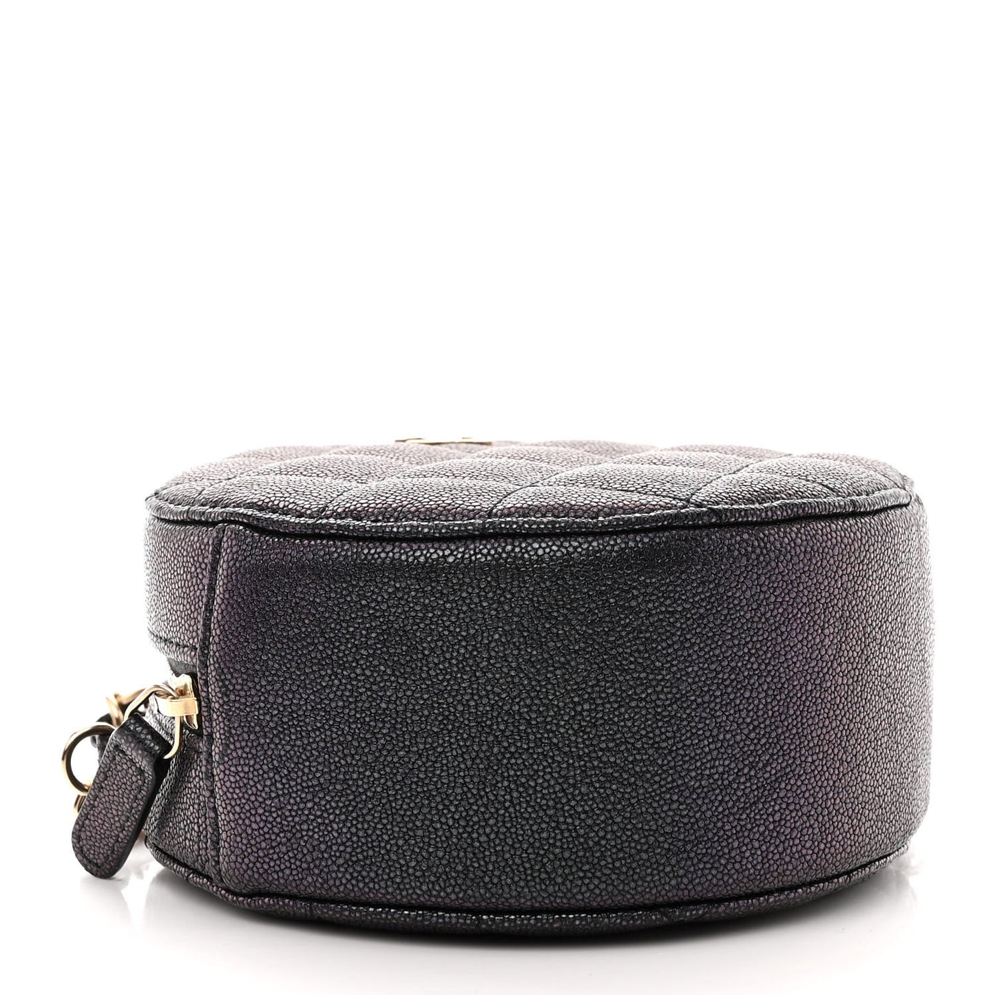 Iridescent Caviar Quilted Round Clutch With Chain Navy