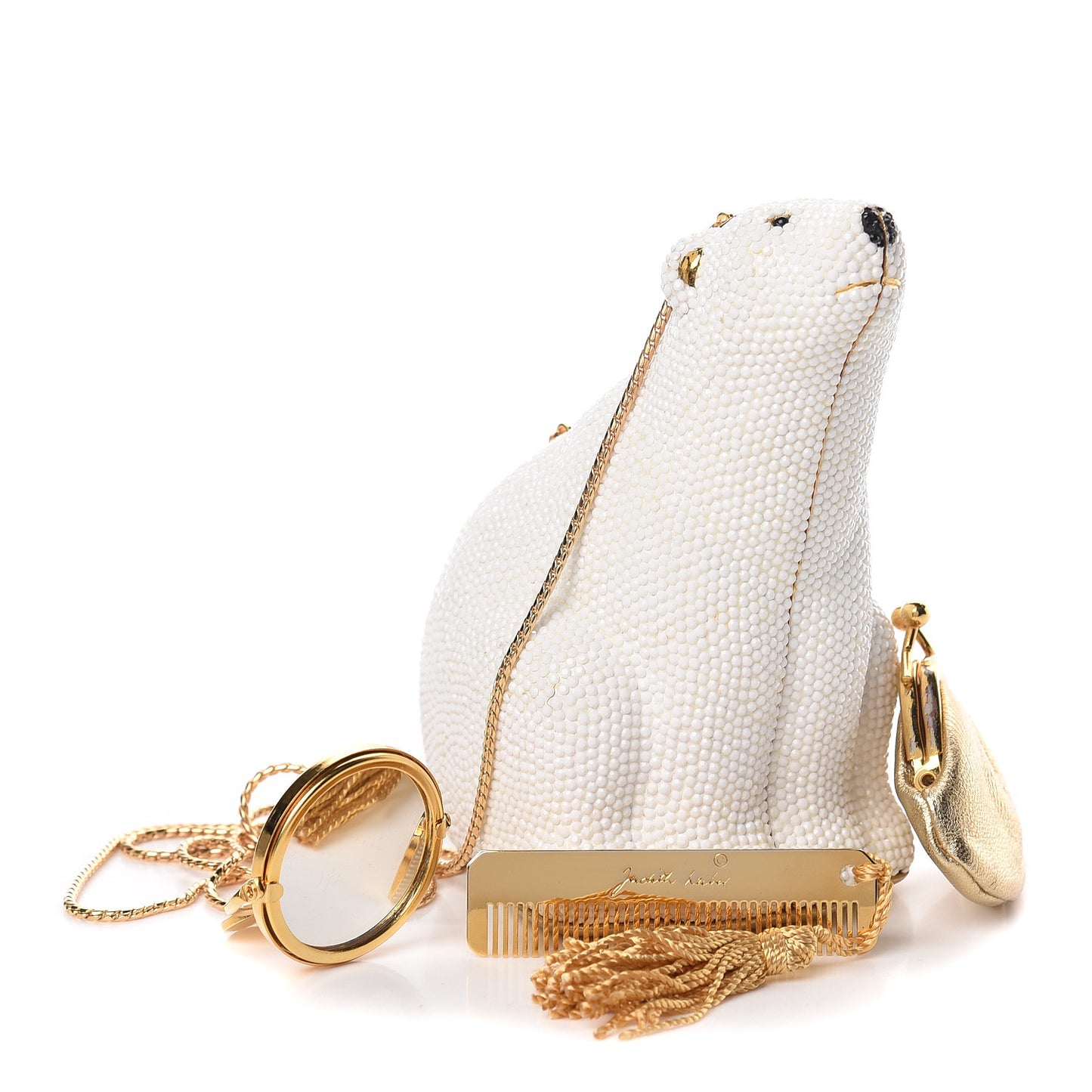 Swarovski Crystal Polar Bear Minaudiere Clutch White