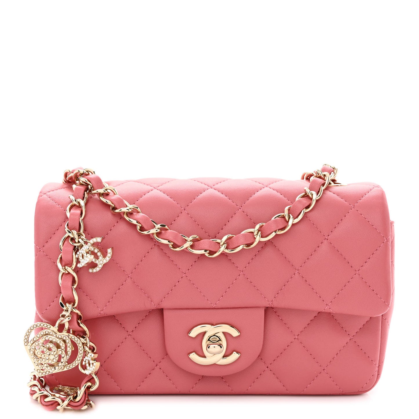 Lambskin Quilted Valentine Charms Mini Rectangular Flap Pink