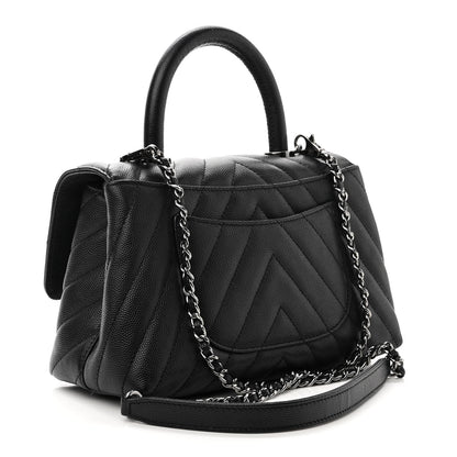 Chanel Caviar Chevron Quilted Mini Coco Handle Flap Black 3 of 10