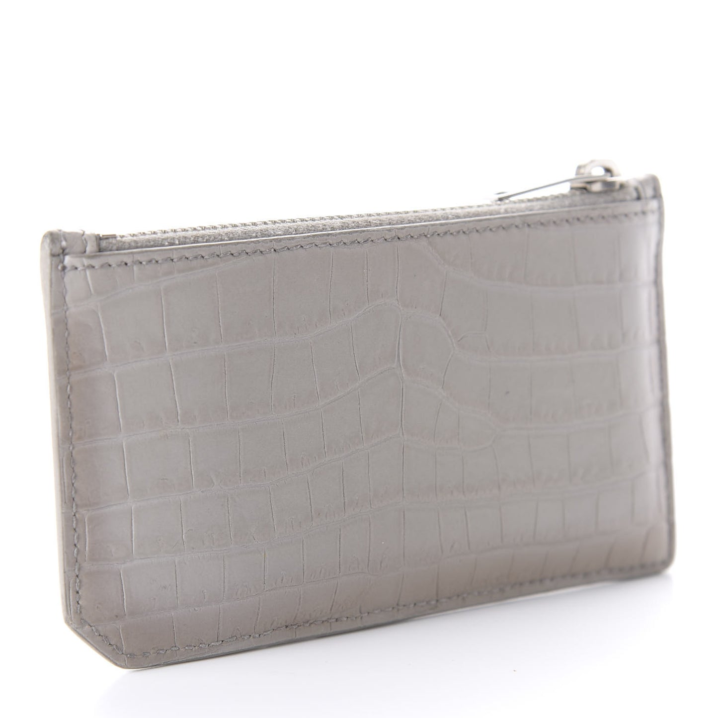 Calfskin Crocodile Embossed 5 Fragments Zip Pouch Card Holder Mouse Grey