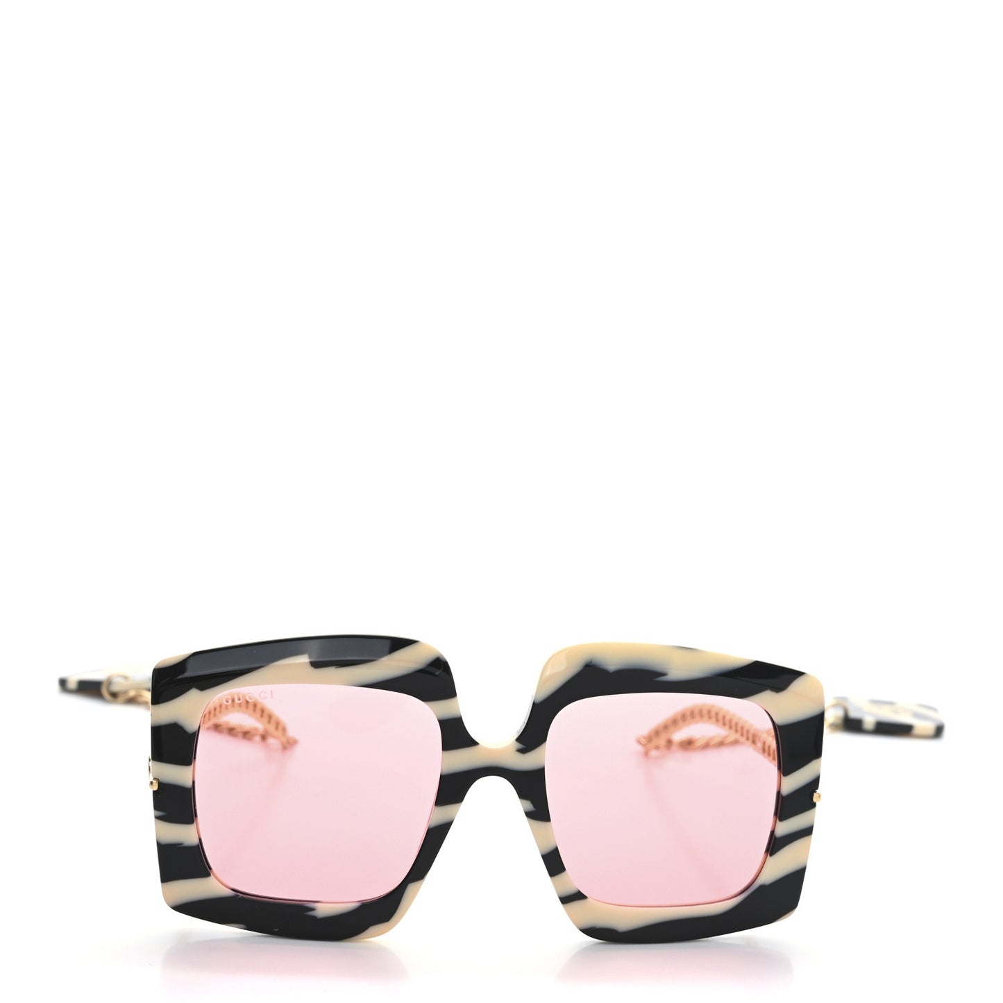 Acetate Zebra GG0722S Detachable Charm Oversized Frame Round Sunglasses Black White