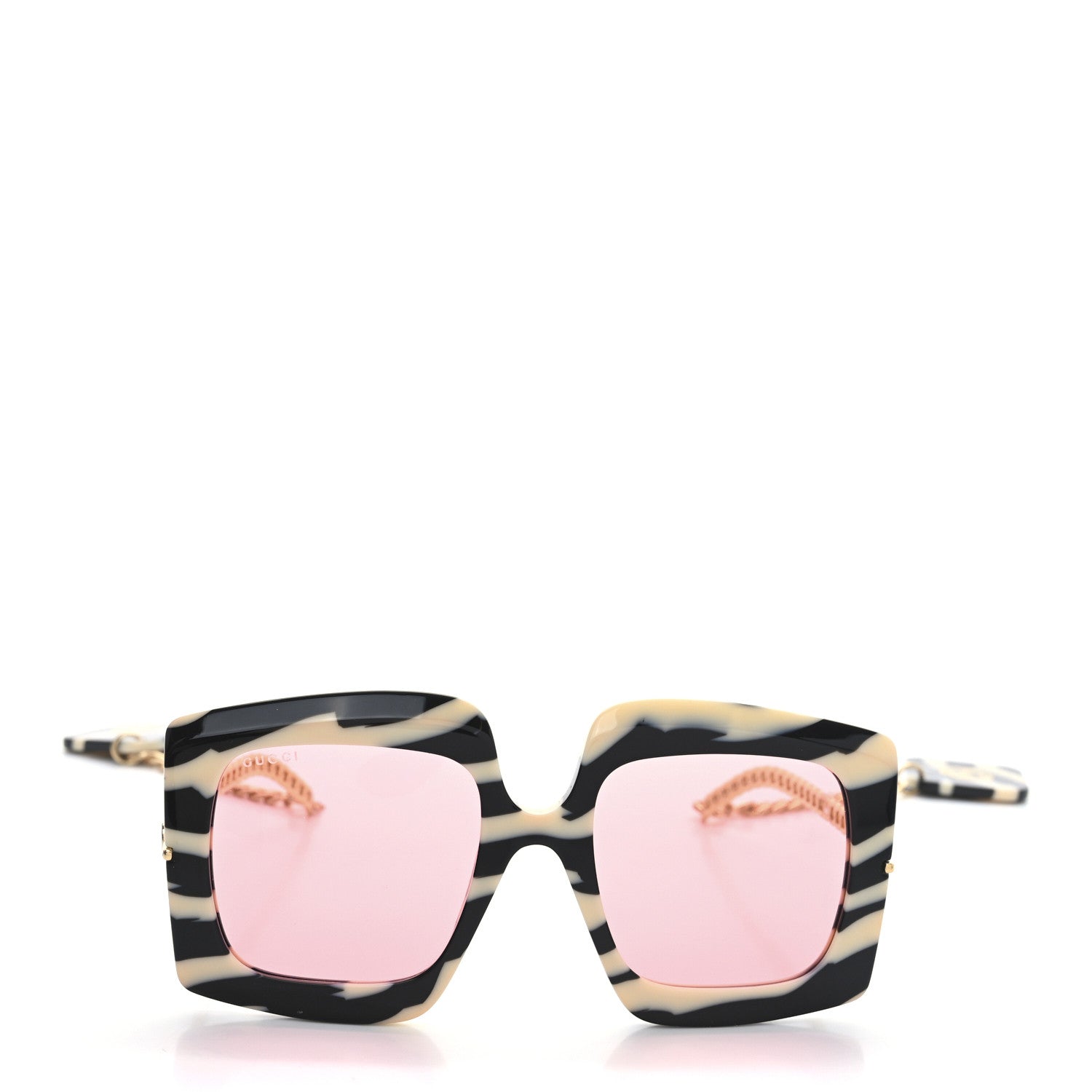 Gucci Acetate Zebra GG0722S Detachable Charm Oversized Frame Round Sunglasses Black White 2 of 7