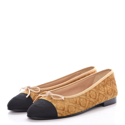 Chanel Silk Velvet Bow CC Ballet Flats 36.5 Gold Black 3 of 9