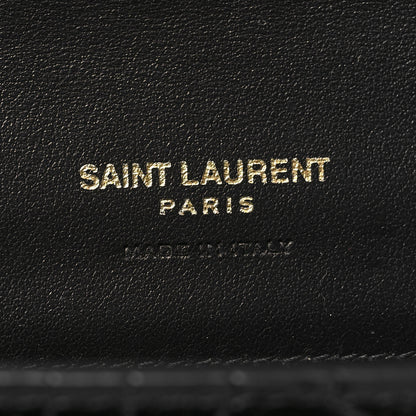 Saint Laurent SAINT LAURENT Calfskin Crocodile Embossed Monogram Cassandre Flap Pouch Black 6 of 11