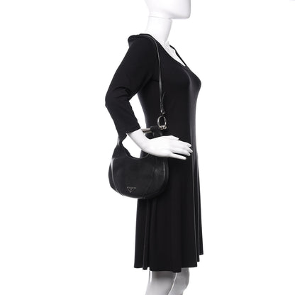 Prada Vitello Daino Metal Bar Top Handle Shoulder Bag Black 2 of 15