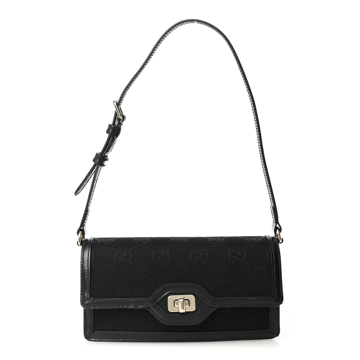Gucci GG Monogram Textured Dollar Calfskin Small Luce Shoulder Bag Black 1 of 9
