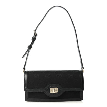 Gucci GG Monogram Textured Dollar Calfskin Small Luce Shoulder Bag Black 1 of 9