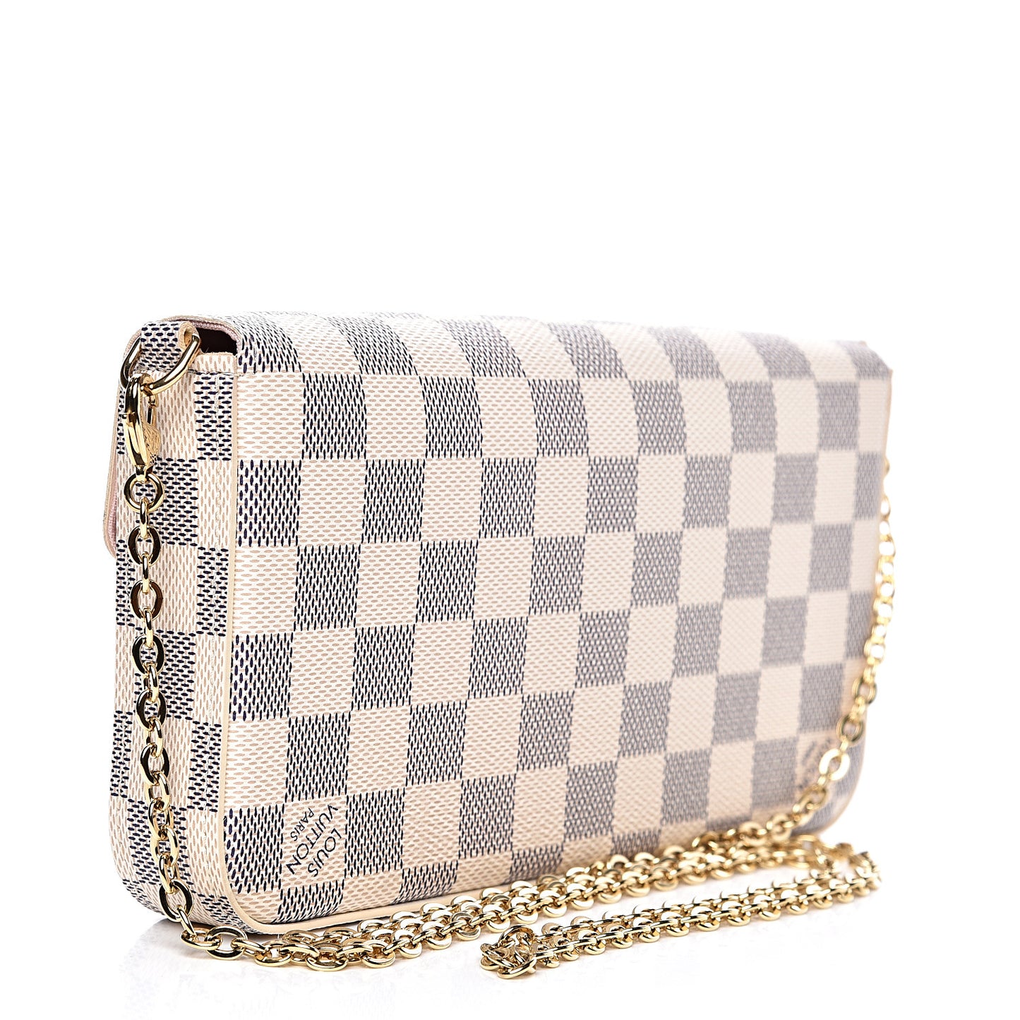 Damier Azur Pochette Felicie Chain Wallet Rose Ballerine