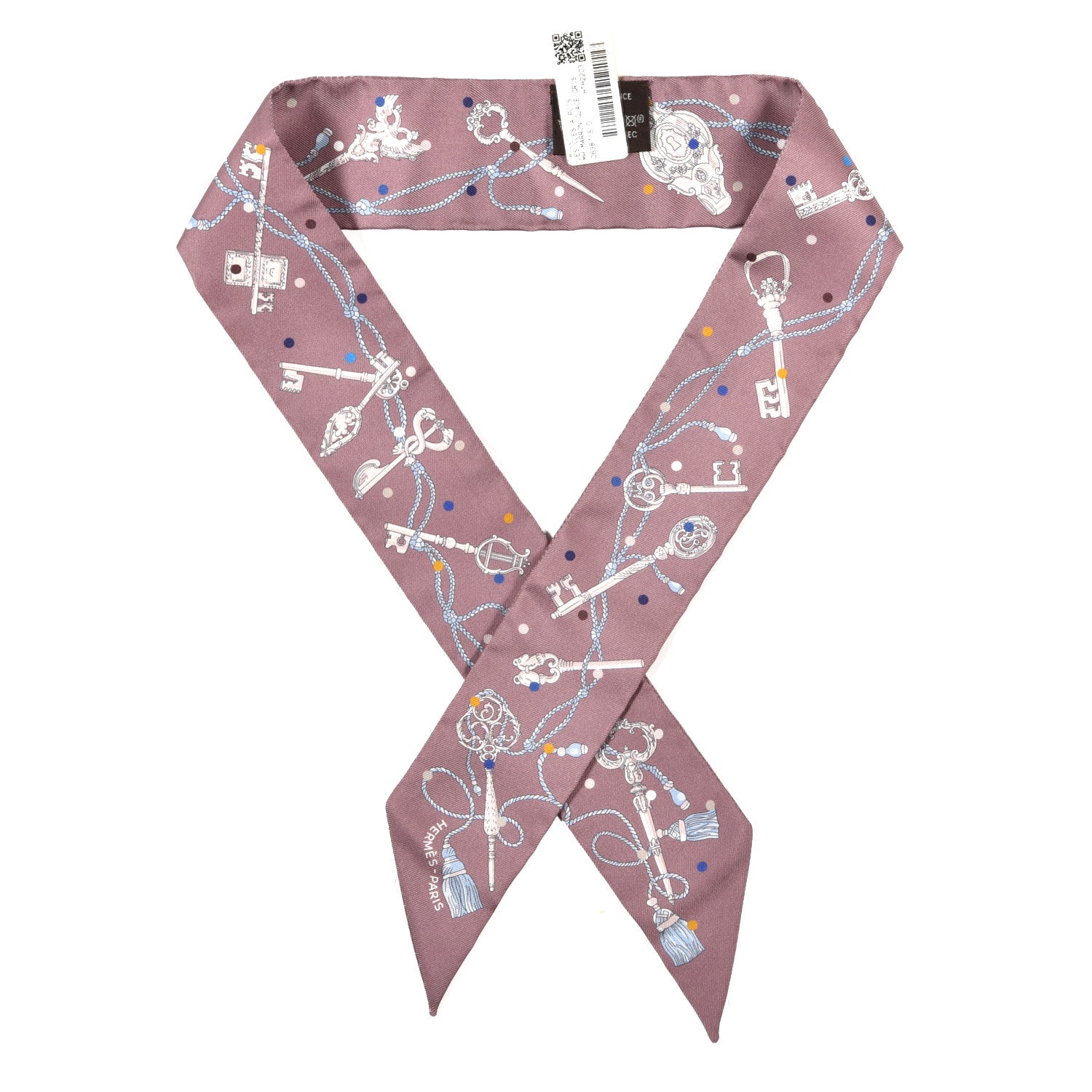 Hermes Silk Les Cles A Pois Twilly Marron Glace Gris 1 of 4
