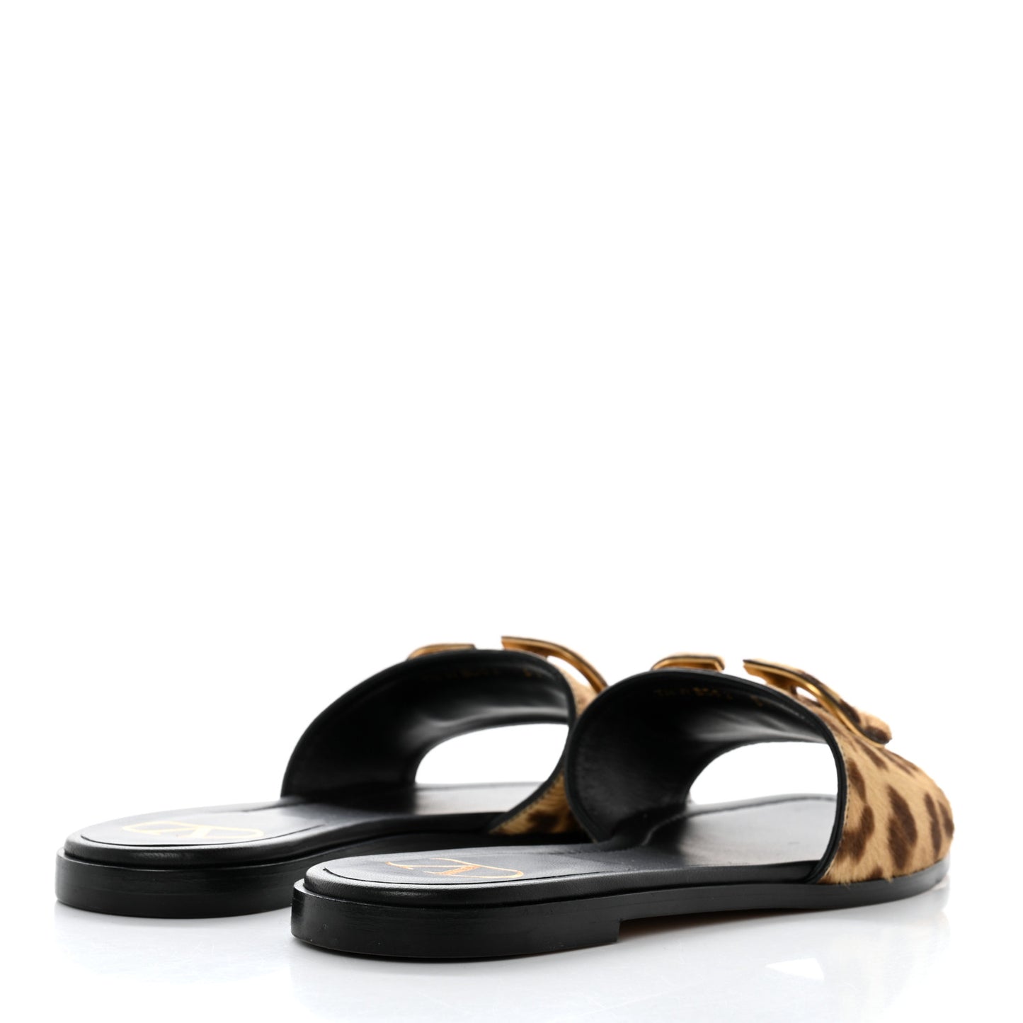 Calf Hair Leopard Print VLogo Flat Slide Sandals 37 Black