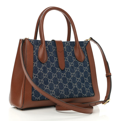 Gucci New Denim GG Monogram Dollar Calfskin Medium Jackie 1961 Tote Blue Tea Cuir Epilog 4 of 11