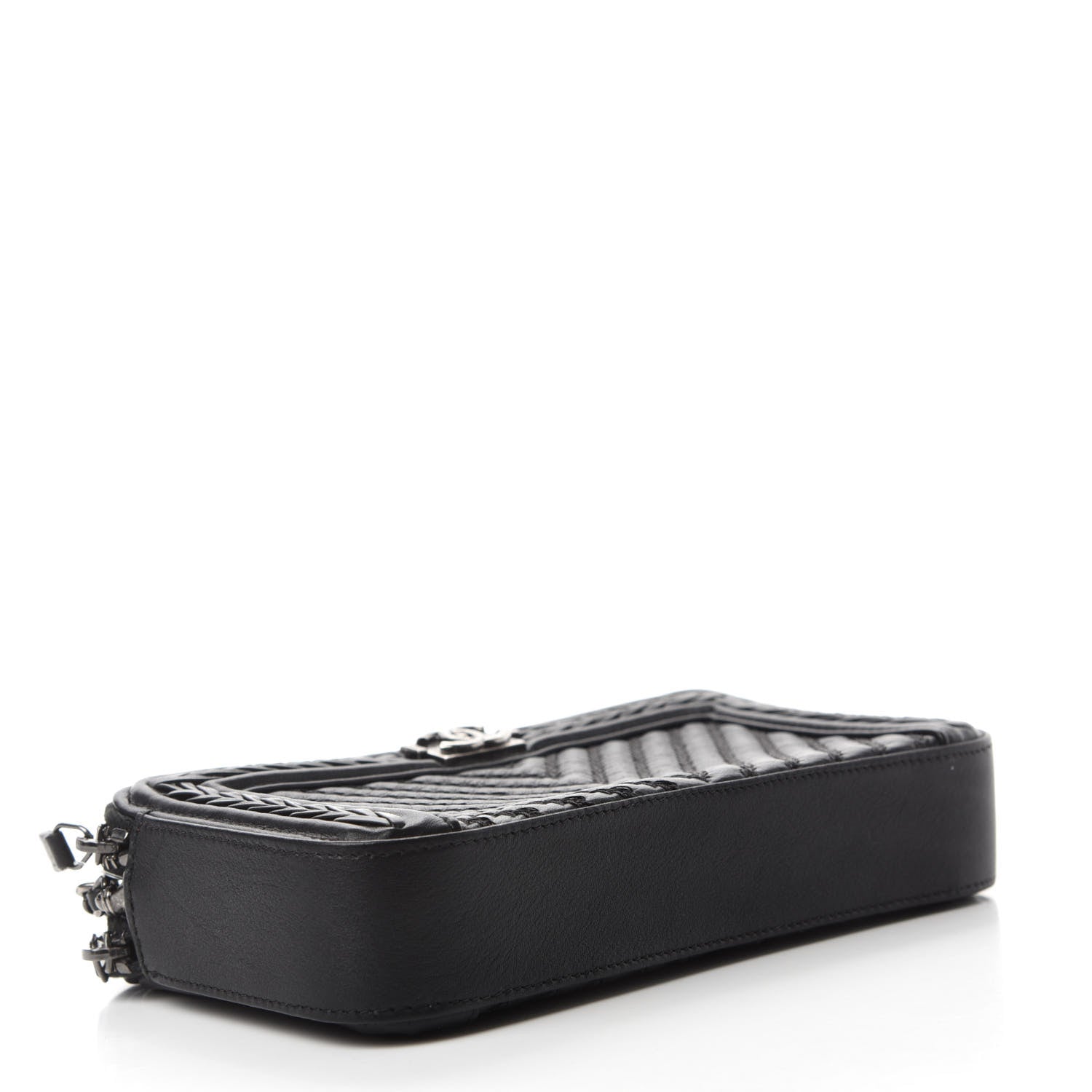 Chanel Calfskin Braided Chevron Quilted Small Boy Clutch With Chain Black 4 of 12