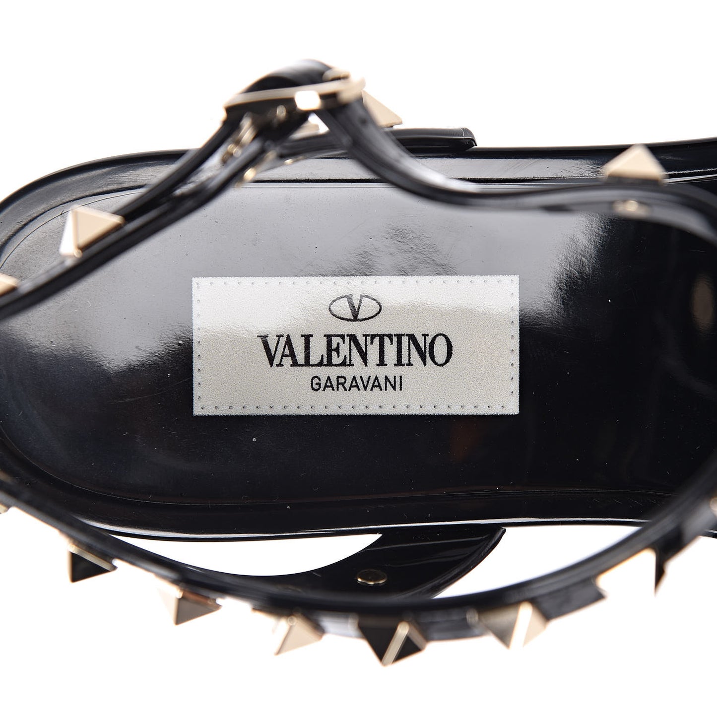 PVC Rockstud T-Strap Caged Flat Sandals 38 Black