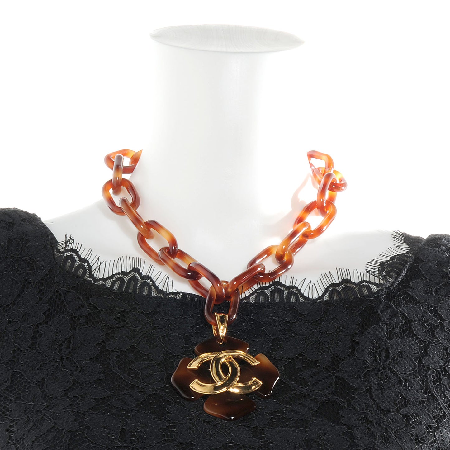 Faux Tortoise Clover Cross CC Choker Necklace Gold