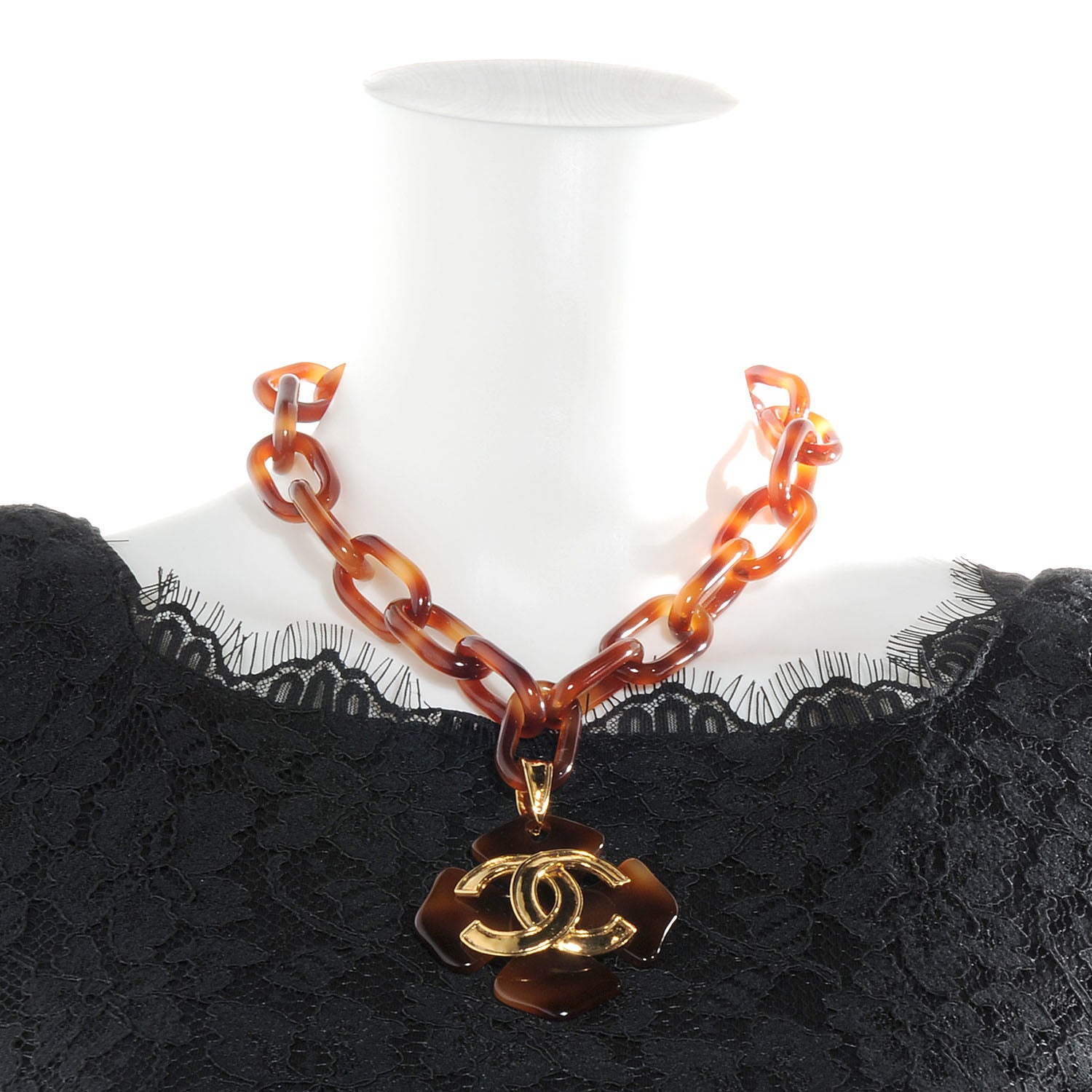 Chanel Faux Tortoise Clover Cross CC Choker Necklace Gold 2 of 5