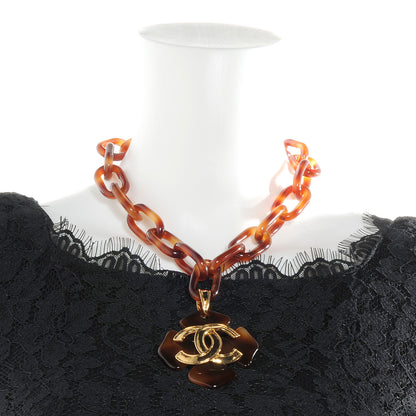 Chanel Faux Tortoise Clover Cross CC Choker Necklace Gold 2 of 5