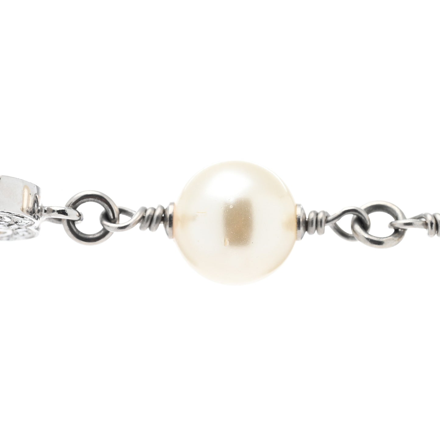 Graduated Pearl Crystal CC Long Necklace Silver