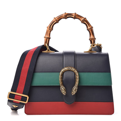 Gucci Moon Calfskin Bamboo Web Medium Dionysus Top Handle Bag Blue Emerald Hibiscus Red 1 of 10
