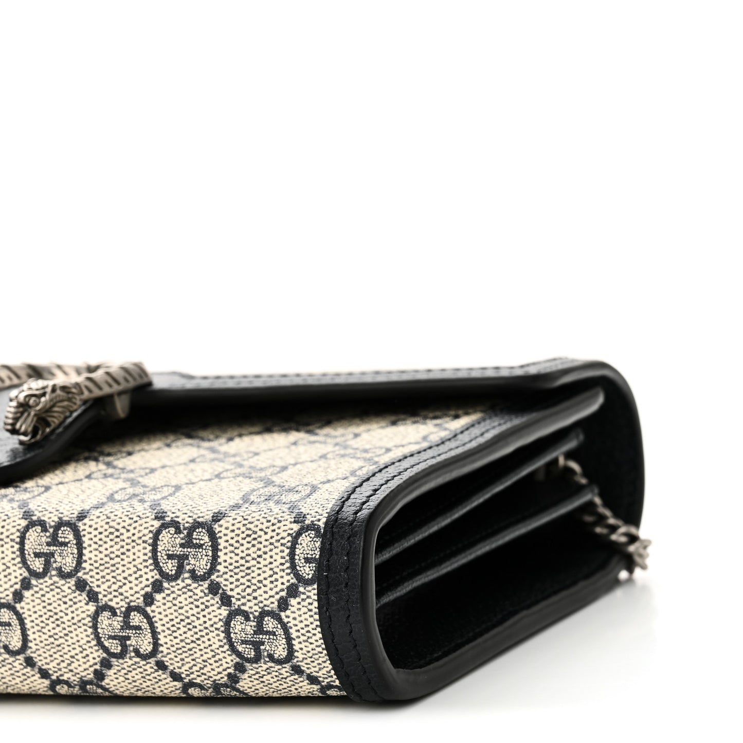 GG Supreme Monogram Textured Dollar Calfskin Mini Dionysus Chain Wallet Beige Blue
