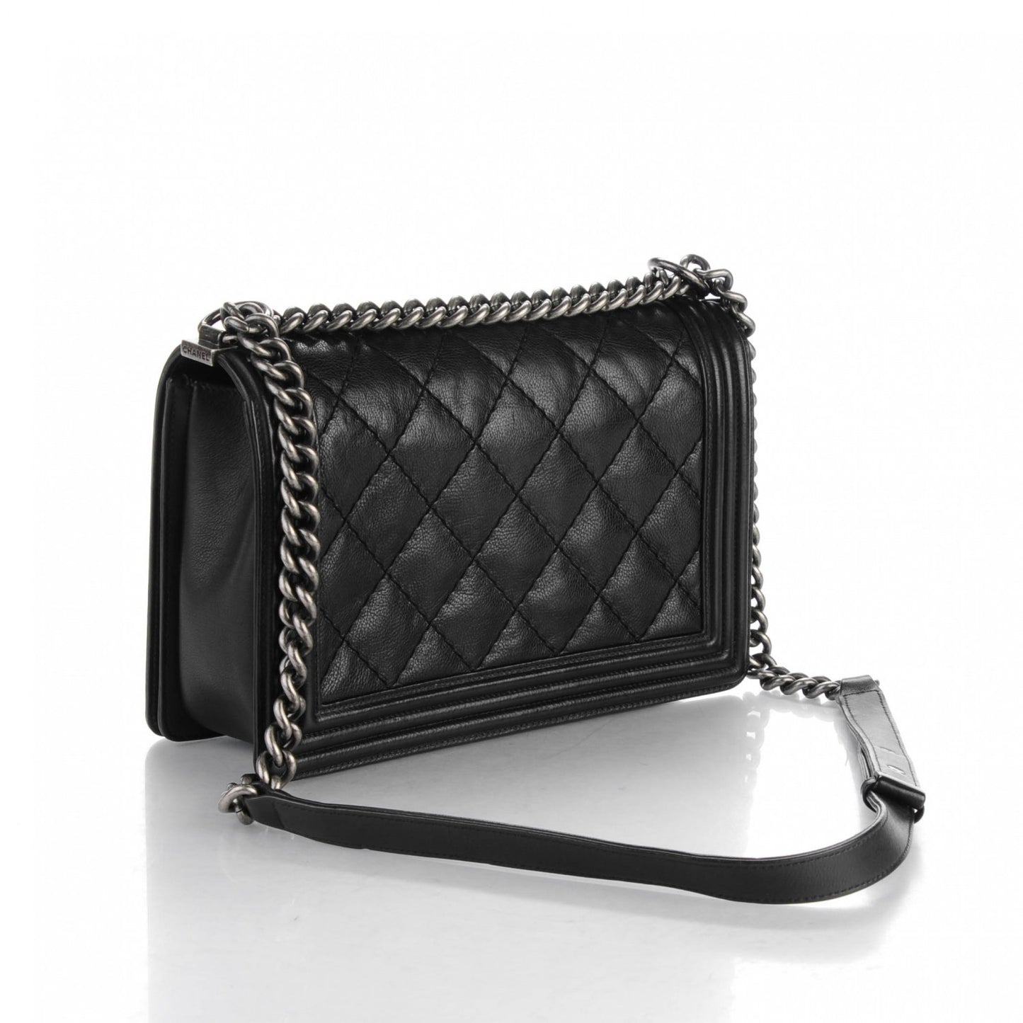Calfskin Quilted Double Stitch New Medium Boy Flap Black
