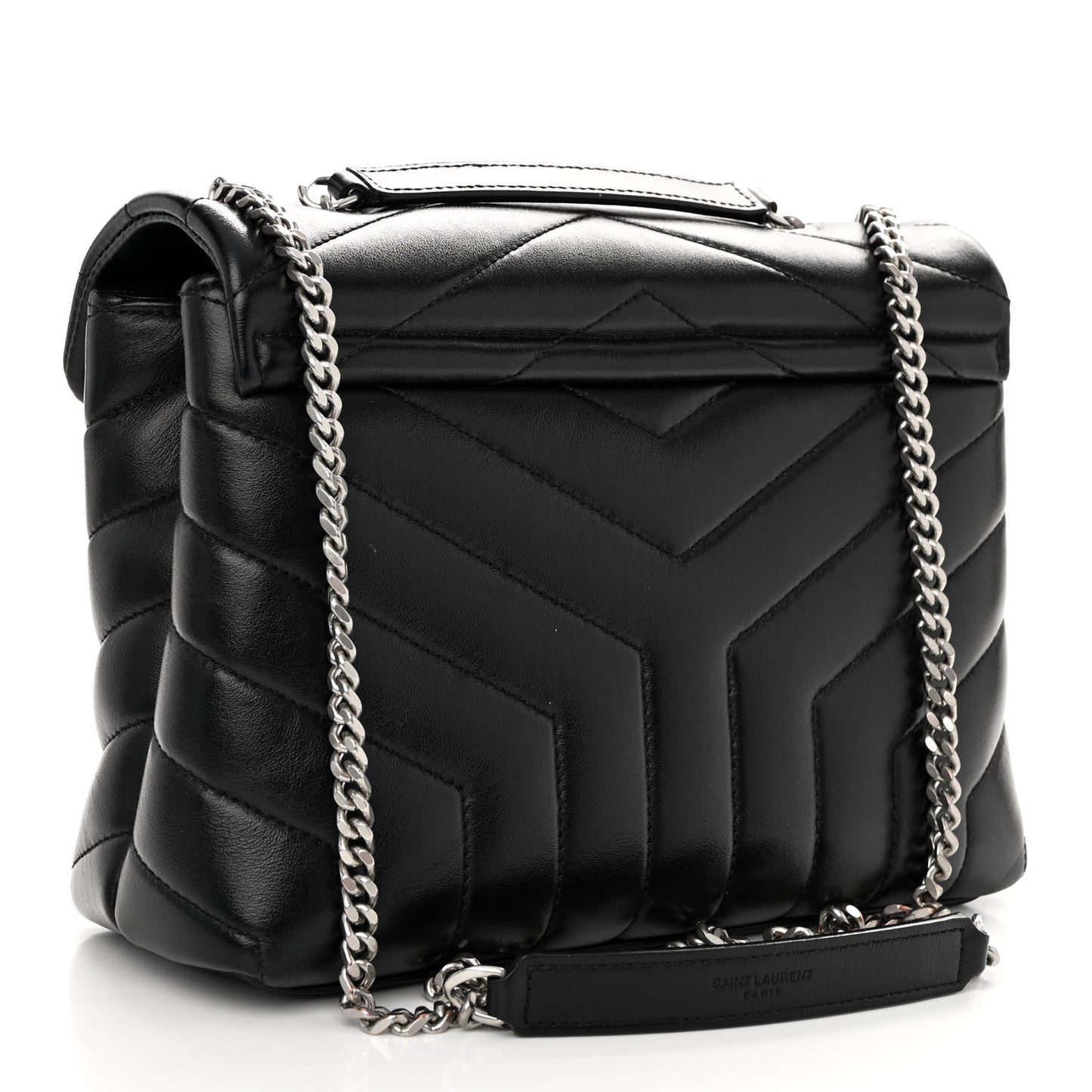 Calfskin Y Quilted Monogram Small Loulou Chain Satchel Black