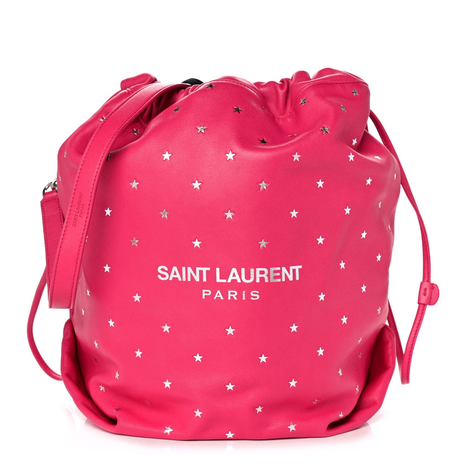 Saint Laurent Lambskin Star Printed Teddy Drawstring Bag Fuchsia 3 of 16