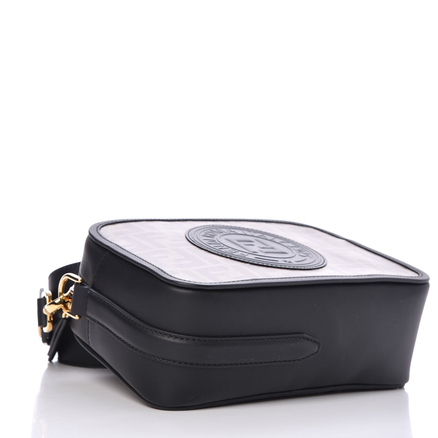 Fendi Glazed Fabric Vitello Century F is Fendi FF 1974 Stamp Patch Camera Case Mogano Panna Black 4 of 7