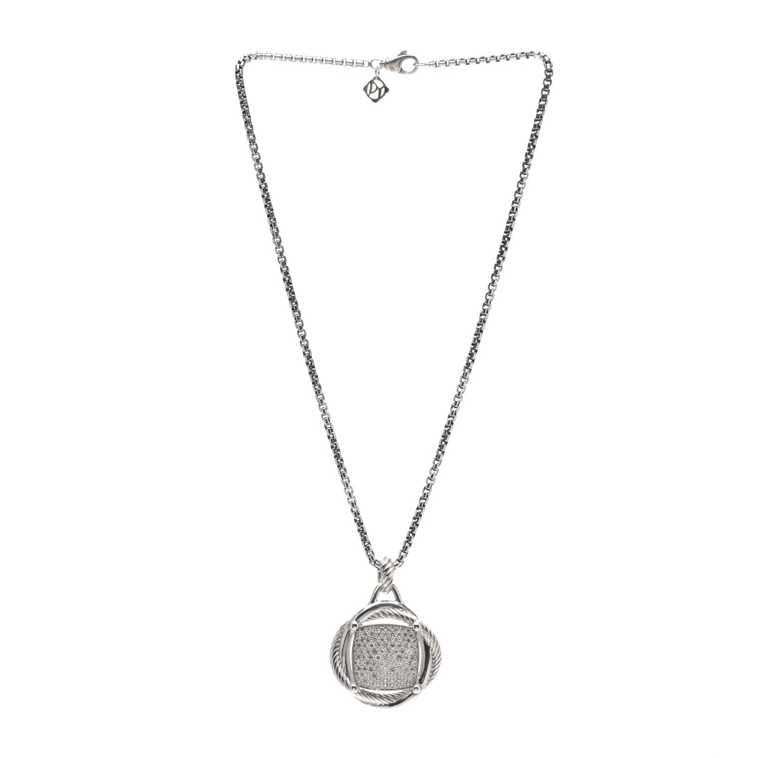 David Yurman Sterling Silver Diamond 32mm Infinity Pendant Necklace 3 of 5
