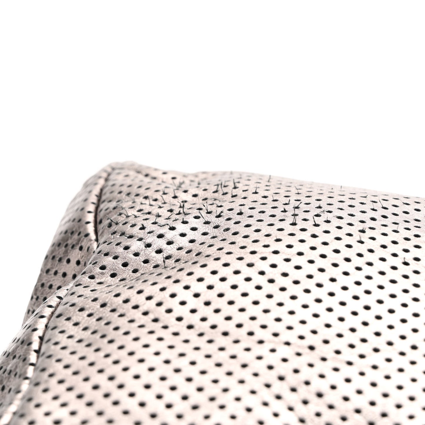Metallic Crackled Calfskin Perforated Drill Shoulder Bag Silver
