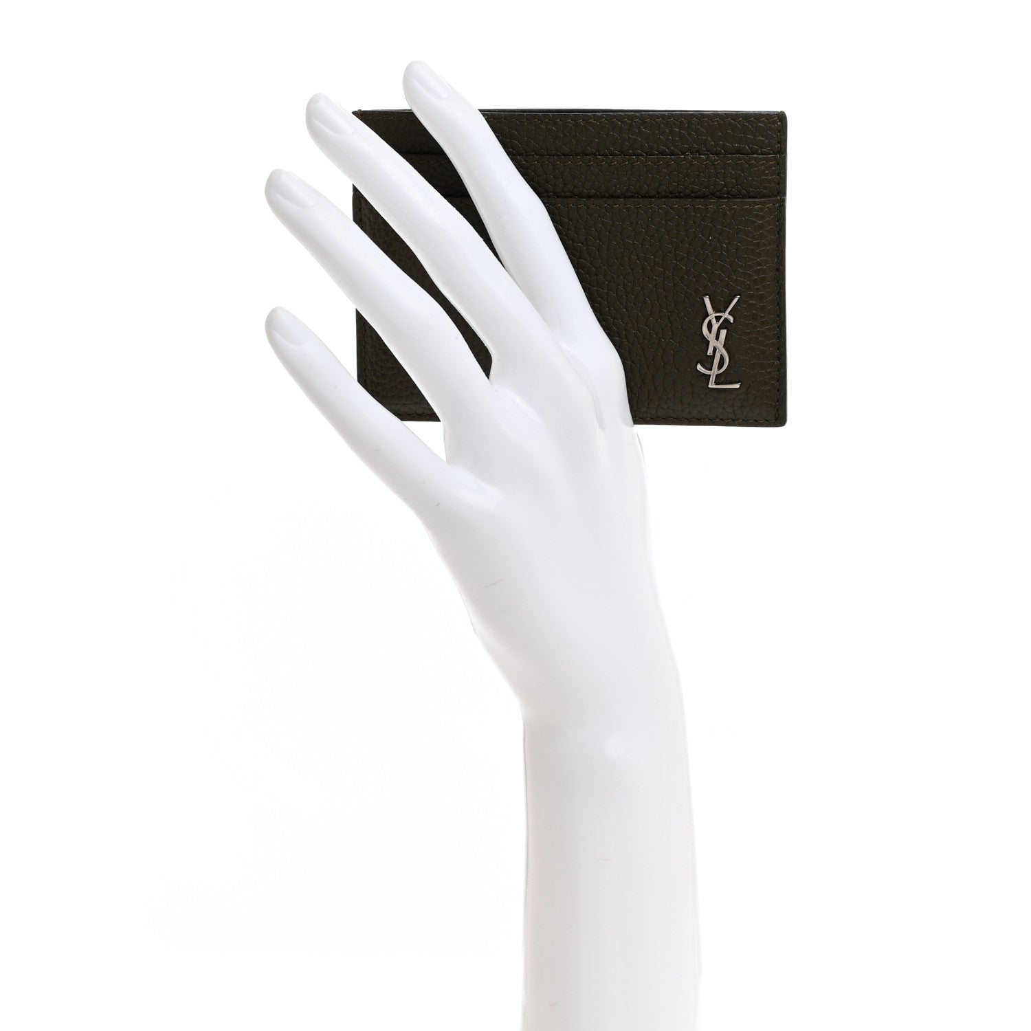 Saint Laurent Calfskin Tiny Cassandre Credit Card Case Grey 2 of 7