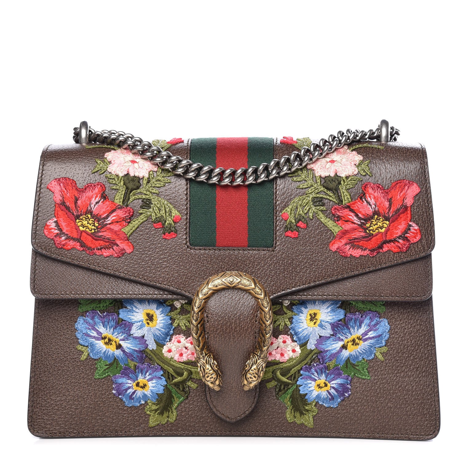 Gucci Calfskin Web Floral Embroidered Medium Dionysus Shoulder Bag New Acero 1 of 9