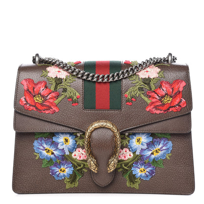 Gucci Calfskin Web Floral Embroidered Medium Dionysus Shoulder Bag New Acero 1 of 9
