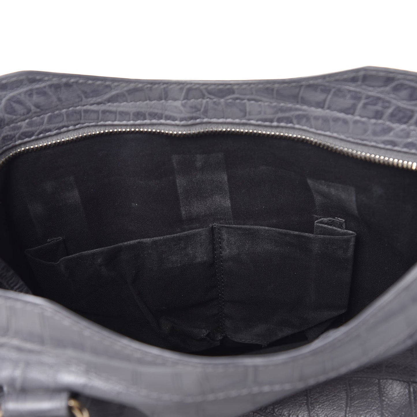 Calfskin Crocodile Embossed Giant 12 Gold Hardware City Gris Beton