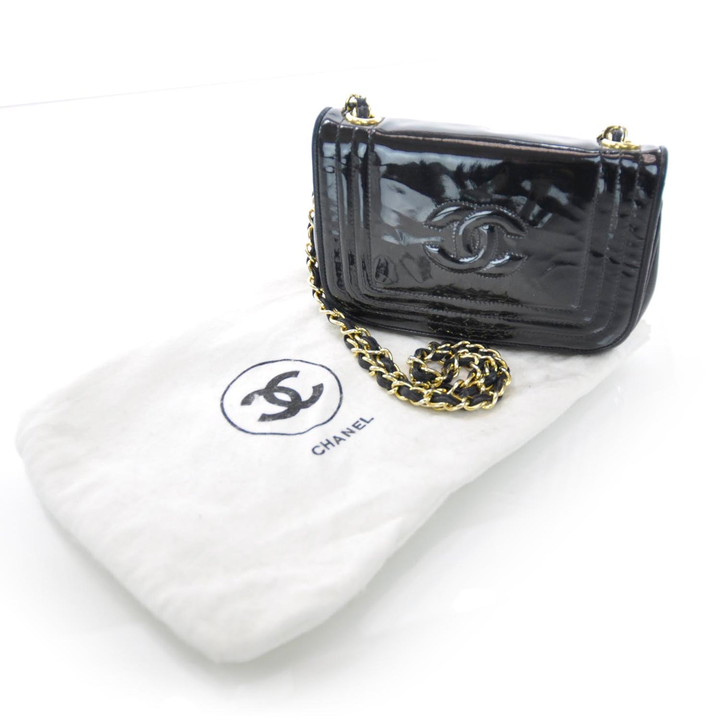 Patent Flap Shoulder Bag Black
