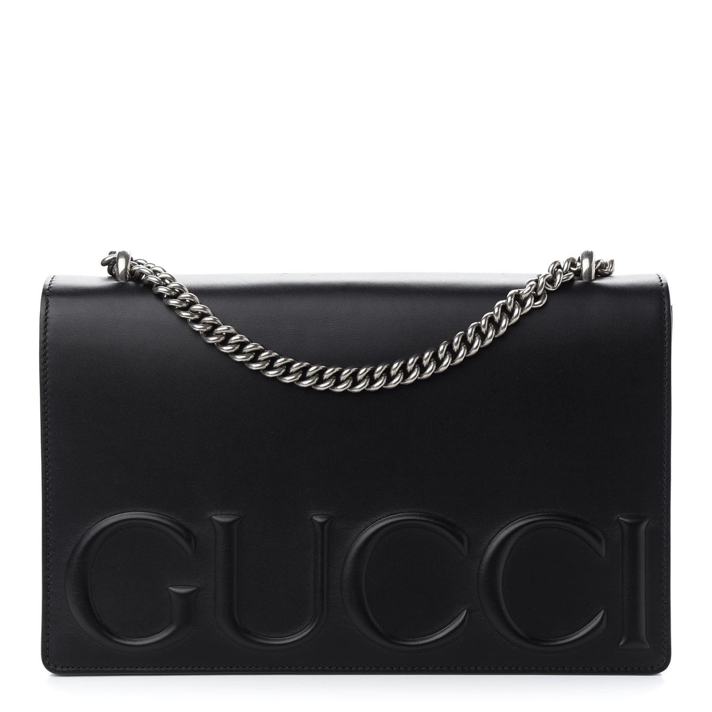 Calfskin Embossed XL Chain Strap Shoulder Bag Black