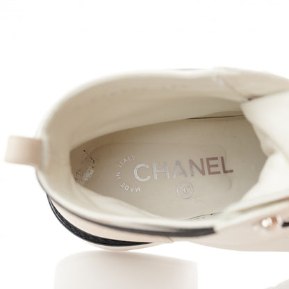 Chanel Pearly Calfskin Patent Calfskin Quilted Lace Up Boots 39.5 White Light Gray Black 8 of 11
