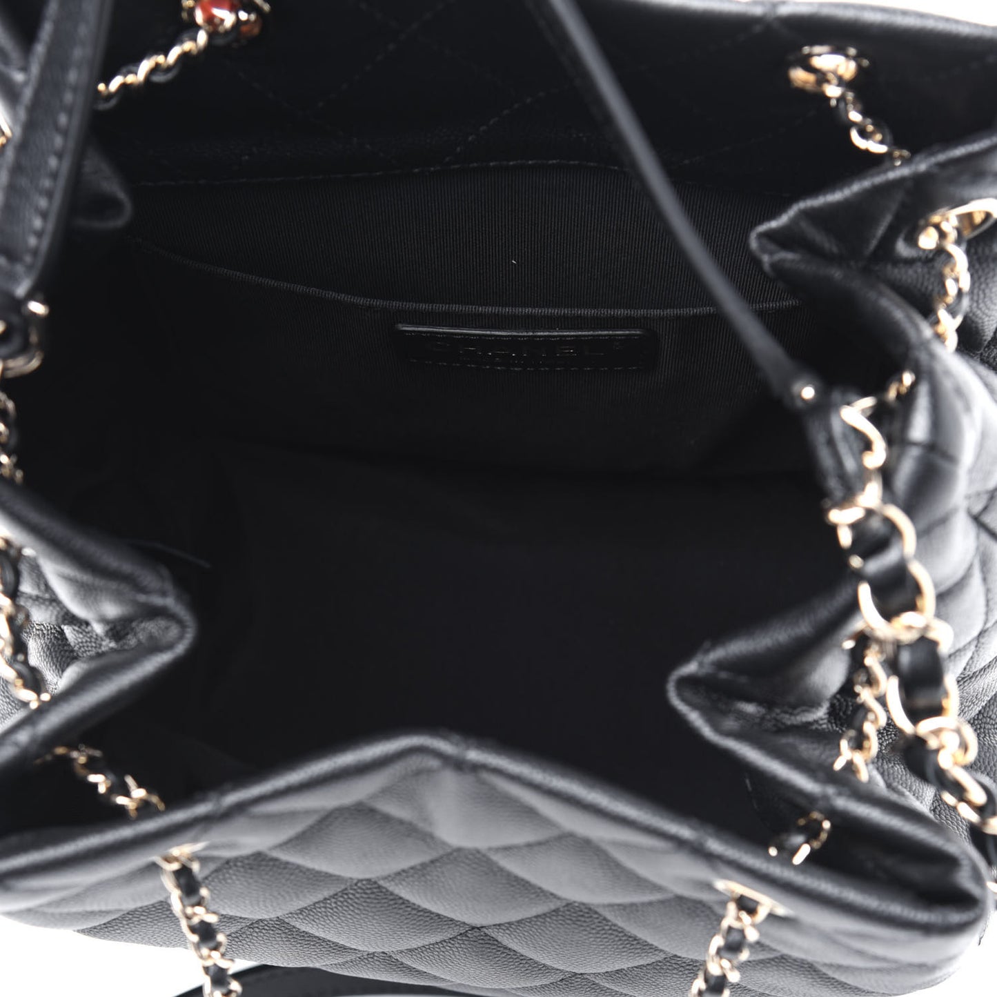 Caviar Quilted Large Rolled Up Bucket Drawstring Bag Black