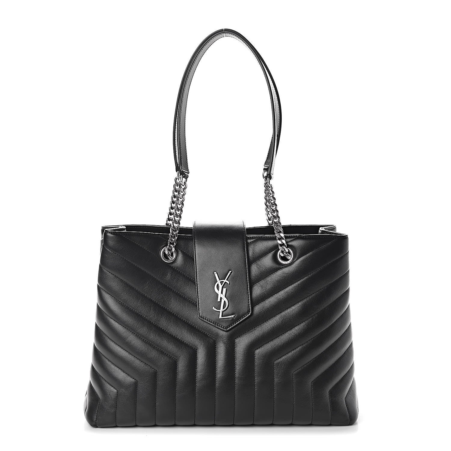 Saint Laurent Calfskin Y Quilted Monogram Large Loulou Shopper Black 2 of 9