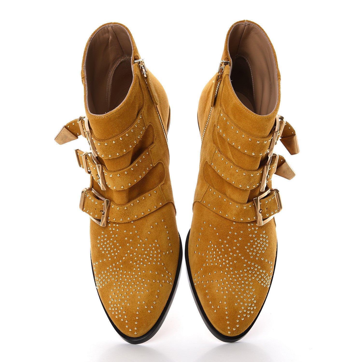 Chloe Suede Sheepskin Studded Susanna Ankle Boots 37 Luminous Ochre 5 of 10