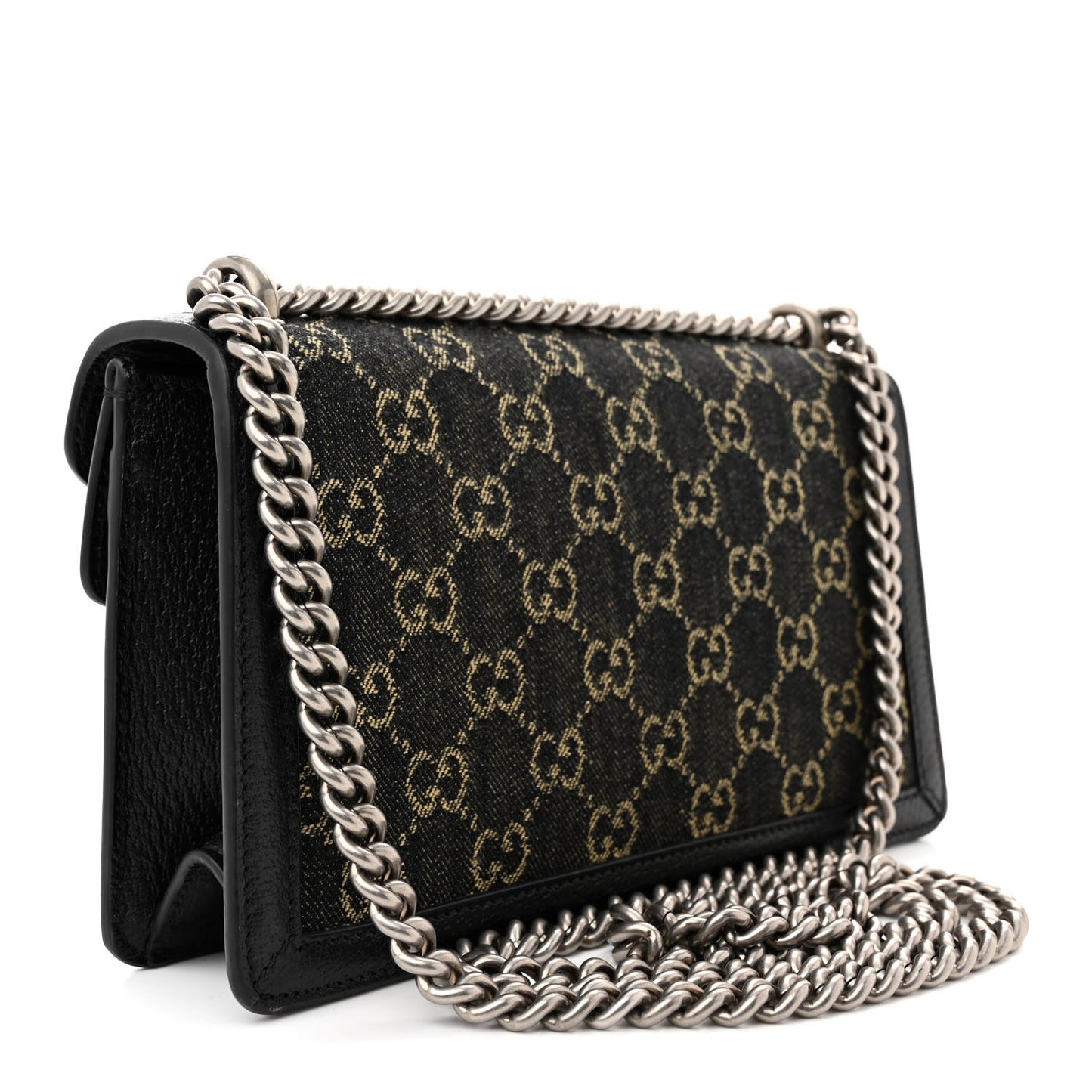 Jacquard Black Denim GG Monogram Textured Dollar Calfskin Small Dionysus Shoulder Bag Black Ivory
