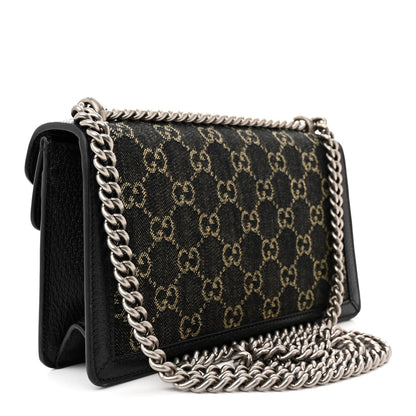 Gucci Jacquard Black Denim GG Monogram Textured Dollar Calfskin Small Dionysus Shoulder Bag Black Ivory 3 of 12