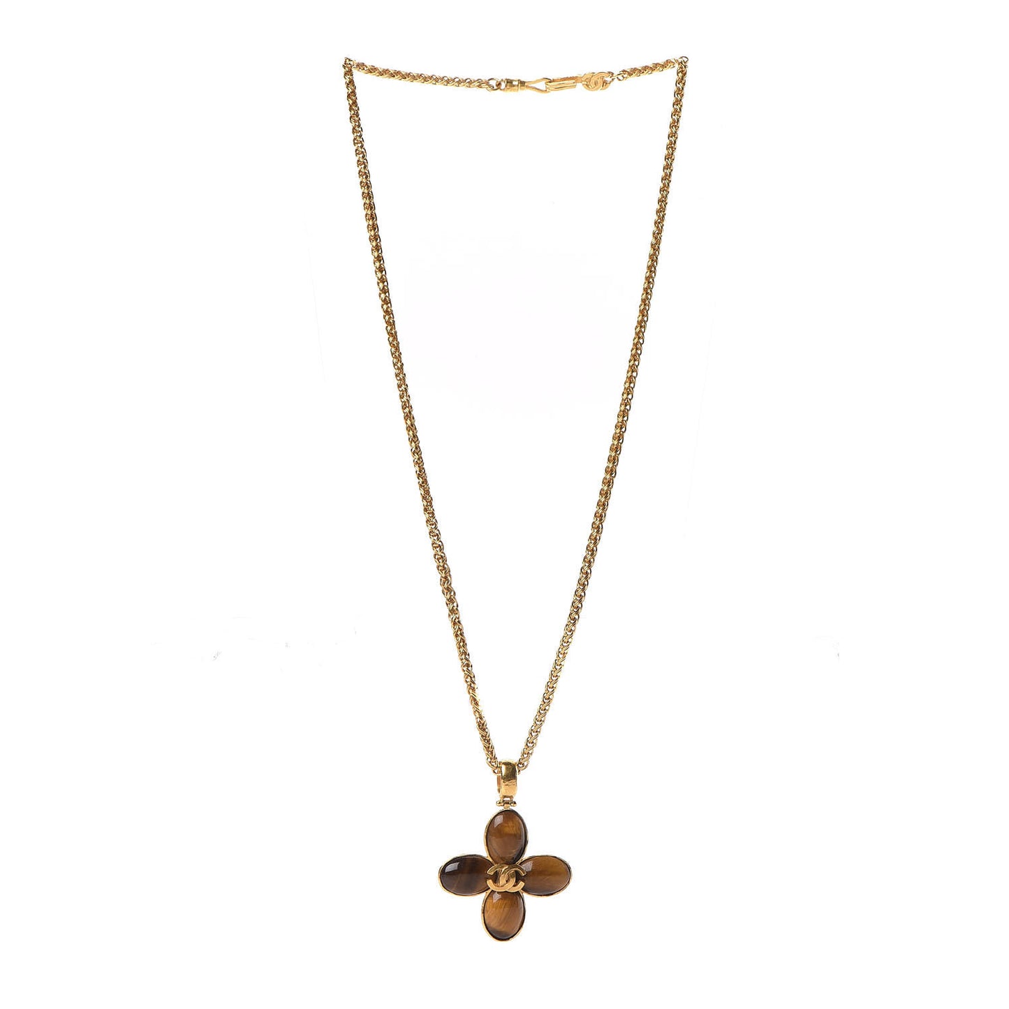 Gripoix Cross CC Long Necklace Gold