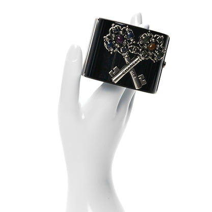 Chanel Resin Crystal Key Cuff Bracelet Black 2 of 5